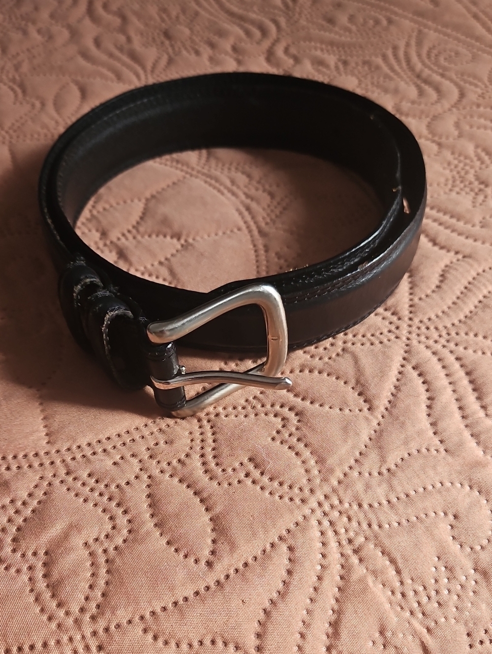 Classic Black Leather Men's Belt with Silver Buckle